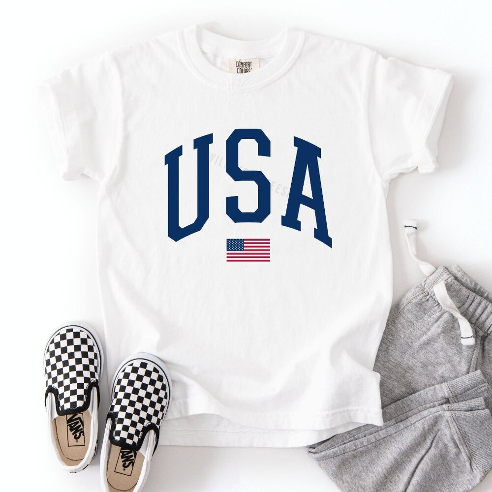 Kids Big USA Shirt, Girls Patriotic Shirt Kids, Boys July 4th Graphic Tee Shirt